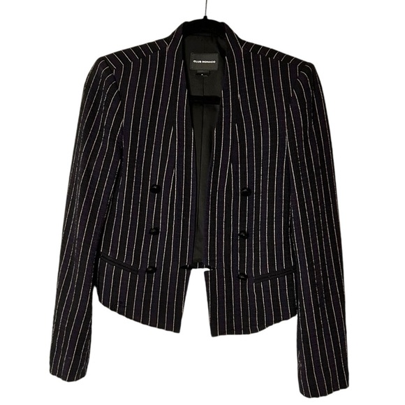 Club Monaco Women's Navy/ Black/Gold Striped Open Blazer- Size Small - Picture 4 of 11